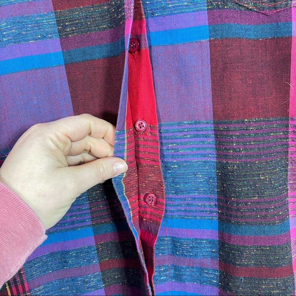 Jeans Wear, Vintage Plaid Button Down Shirt, Size Large. Hidden Buttons! - Picture 3 of 7